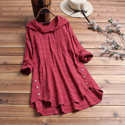 

Women Hooded Tops Long Sleeve Button Solid Color Casual Loose Shirts Hoodie