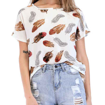 

Women Summer Casual Printed T-shirt Girl Short Sleeve Round Neck Blouse