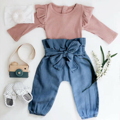 

US Sweet Autumn Infant Baby Girl Clothes Long Sleeve Sleeve Romper Pants Outfit
