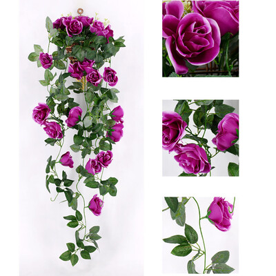 

Toponeto Artificial Rose Flower Rattan Green Leaf Vine Garland Home Decor