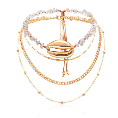 

Layers Big Shell Pendant Necklace Metal Crystal Stone Gold Cowrie Women Best Friend fashion Seashell Necklace Jewelry 2019