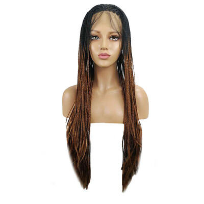 

Gobestart Women Synthetic Hair Braided Lace Front Wig Long Black Ombre Braid Wigs B