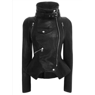 

Womens Slim Fit Motorcycle Biker Leather Jacket Spring Casual Parka Coat Tops