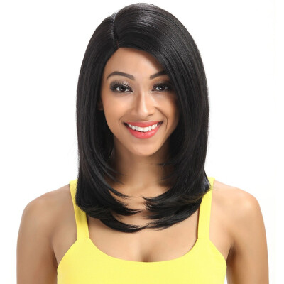 

Noble For Black Women 18 Inch Straight Hair U Part Elastic Lace Synthetic Wigs Cosplay Wig Natural Color 1B Synthetic Lace Wig