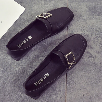 

British soft sister ins flat-bottomed square-headed leather shoes spring&autumn Korean version of the Internet celebrity shoes