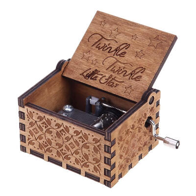 

Antique Carved Wooden Hand Crank Music Box Birthday New Year Decoration