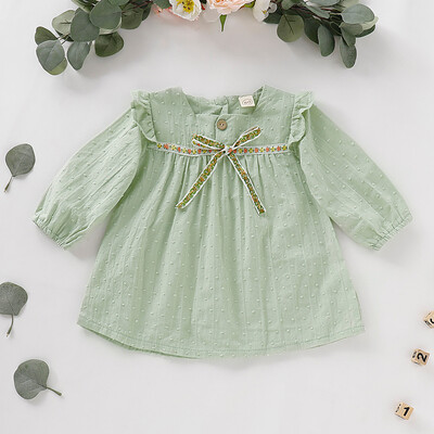 

Baby Kid Girls Toddler Bowknot Soild Long Sleeve Tops Princess dress Clothes