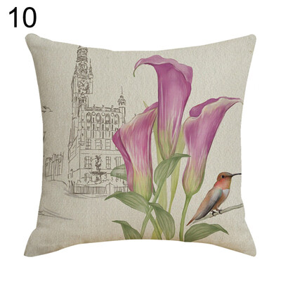 

Flower Letter Tower Linen Pillow Case Cushion Cover Sofa Bed Car Cafe Decor