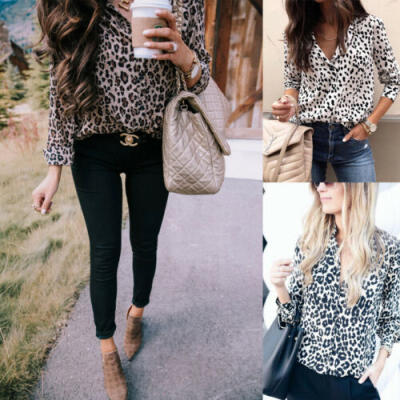 

Women Leopard Print Blouse Autumn Women Long Sleeves Button Casual Shirt Tops