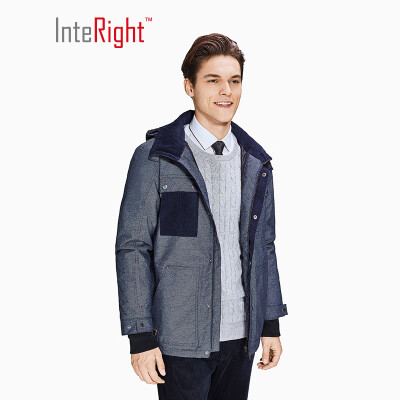 

INTERIGHT Mens Plus Cotton Thicken Hooded Warm Cotton Jacket Cotton Jacket Denim Blue  Code