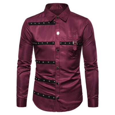 

Tailored Men Striped Splicing Button Long Sleeve Shirt Fashion Long Sleeve Blouse Top