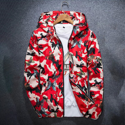 

Mens Printed Plus Size Jacket Tops Casual Zipper Long Sleeve Coats Hooded Tops