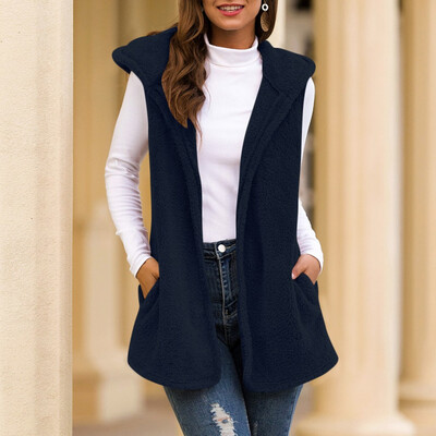 

Gobestart Womens Hooded Faux Fur Cardigan Fluffly Vintage Shaggy Vest Jacket Long Coat