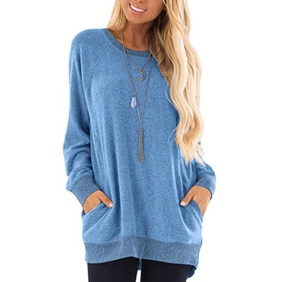 

Nomeni Women Casual Color Block Long Sleeve O-Neck Pockets T-Shirts Sweatshirt Blouse