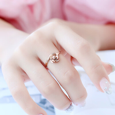 

Influx of female index finger Fashionable openwork rose flower ring Rose gold camellia ring ring female plated gold