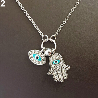 

Fatima Hamsa Hand Necklace Blue Evil Eye Chain Pendant Lady Jewelry Charm