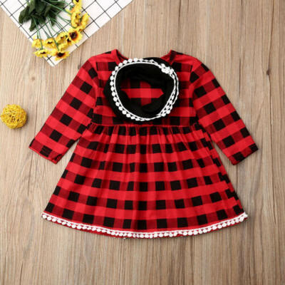 

US Xmas Baby Girl Princess Dress Kids Plaid Party Pageant Tutu DressesScarf Set