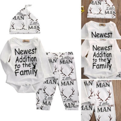 

US Stock Lovely 3pcs Newborn Infant Boy Xmas Romper Pant Hat Outfit Set Clothes