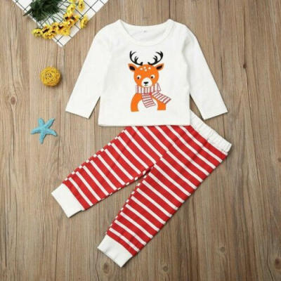 

Newborn Kid Baby Girl Christmas Xmas Elk Clothes Top T-shirt Pants Outfit Set