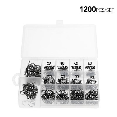 

1200pcs 1800pcs 3-16 Mixed Size Fishing Hooks Set High Carbon Steel Fishing Hooks Fishhooks