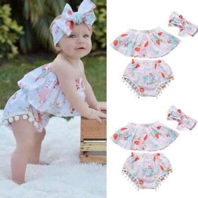 

US Newborn Baby Girl Sleeveless Top Short Pant Headband 3PCS Outfits Clothes