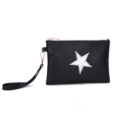 

Factory direct new non-profit Women Fashion Leather Star Pattern Zipper Clutch Bag Coin Bag Makeup Pouch