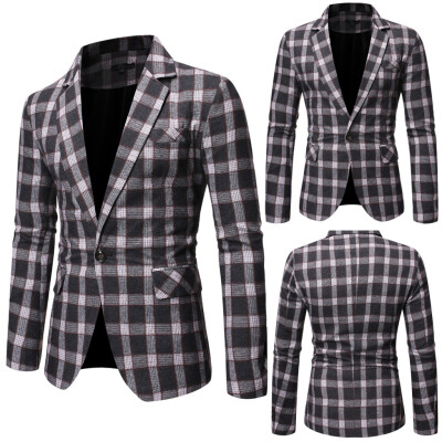 

Toponeto Mens New Stylish Casual Plaid Business Wedding Party Outwear Coat Suit Tops