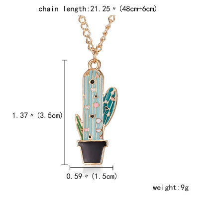 

Alloy Cactus Pendant Necklace Potted Plants Coconut Succulent Pendant Necklace Enamel Chain for Women Birthday Gifts