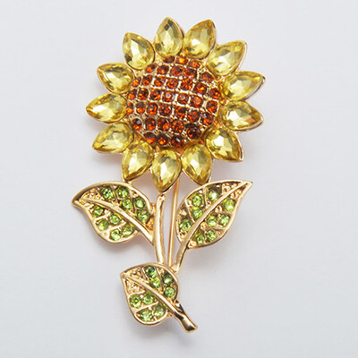 

New Style Sunflower Luxury Crystal Drip Brooches for Wedding Women Party Dress Gold Rhinestone bridal Brooch
