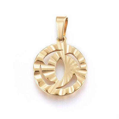 

304 Stainless Steel Pendants Flat Round Golden 175x15x15mm Hole 5x3mm