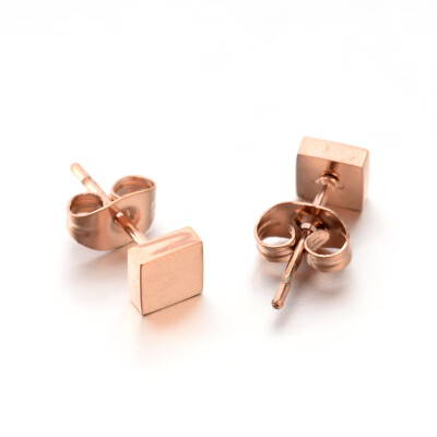 

304 Stainless Steel Ear Studs Cube Rose Gold 5x5mm Pin 08mm