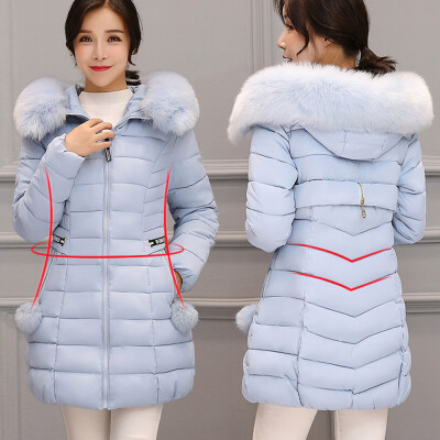 

Roseonmyhand Women Hooded Outwear Warm Coat Long Thick Fur Collar Cotton Parka Slim Jacket