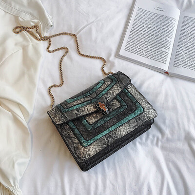 

Qiao Bani 2019 new European&American style fashion BV hit color hot snake head flip bag shoulder diagonal trend handbags