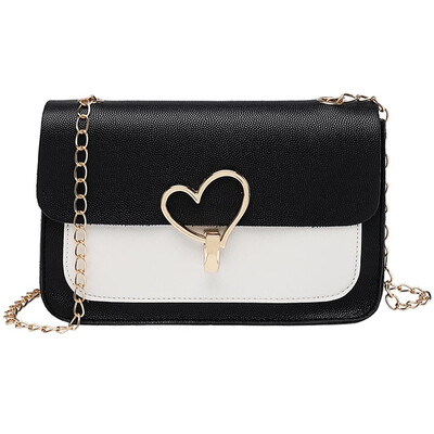 

Women Chain Shoulder Bag Heart Shaped Lock Contrast Color Messenger Bag Ladies Chain Small Square Bag Sac Main T10