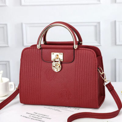 

Womens Fashion PU Leather Handbags Round Metal Handle Bas Top Quality Leather Crossbody Bags Female Elegant Solid Soulder Bags