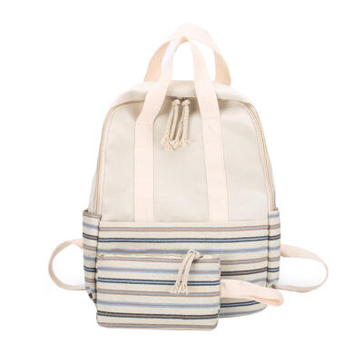 

2pcsSet Striped Canvas Backpack Women Schoolbags Clutch Travel Rucksack