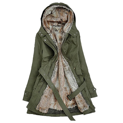 

〖Follure〗Ladies Fur Lining Coat Womens Winter Warm Thick Long Jacket Hooded Parka