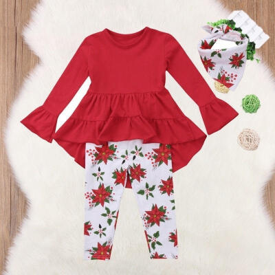 

Baby Girls Kids T-Shirt Tops Dress Leggings Pants Floral Clothes 3pcs Outfits Set