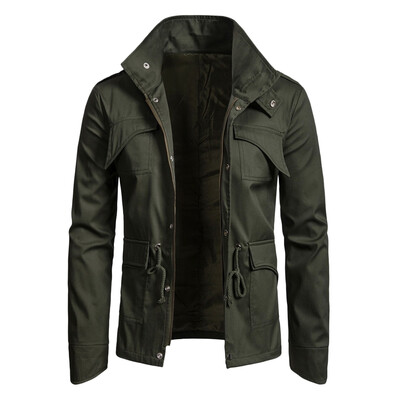 

Solid Waist Drawstring Multi Pockets Jacket