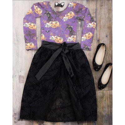 

US Baby Kids Girls Halloween Costume Pumpkin Skull Tops Dress Skirt Party Outfit