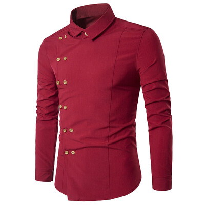 

Turndown Collar Double Breasted Long Sleeve Shirt