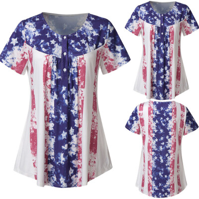 

Starmoon Womens Summer American Flag Independence Day Short Sleeve Hem Split Shirt