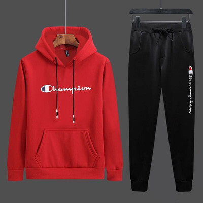 

Champion long sleeves men outdoor sportswear suits hoodie sweatshirt jumpers sweaterpants tops with hat running sets