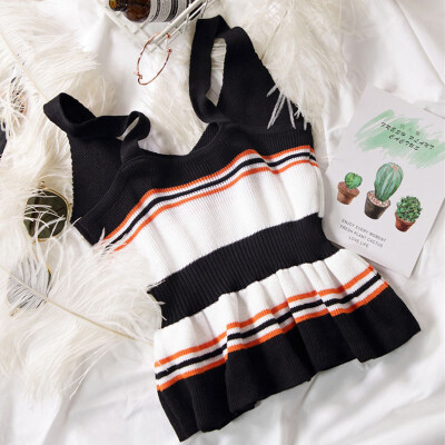 

New Contrast Striped Tank top Camisole Vest Sweater Camisole Tops Womens High Waist Ruffled Camisole top femme
