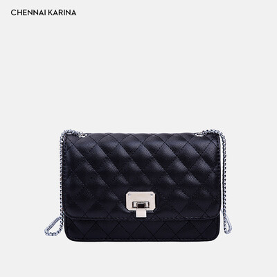 

Small ck rhombic chain female bag 2019 new Korean version of the tide fashion wild chain texture slung net red small black bag