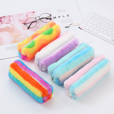 

New Rainbow Plush Fluffy Pencil Case Makeup Pouch Coin Purse Storage Bag For Girl Gift