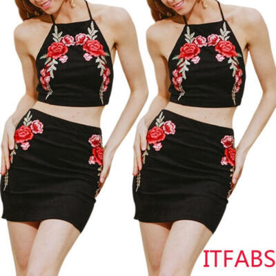 

UK Women Embroidered Floral Sleeveless Short Style Belly Pocket Blouse Tops