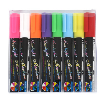 

8 Liquid Chalk Pens Marker Reversible Neon Colours whiteboeard Wipe Clean 6mm