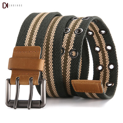 

US 101 Airborne Division Canvas Belt Mens Fashion Simple Joker Double Pin Buckle Casual Belt Mens Youth Tide
