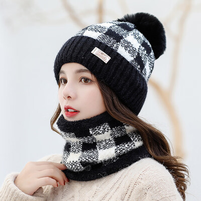 

Winter hat two-piece womens wool warm wool hat sweet cute knit ear-protection cap